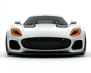 Poster - luxury sport car front view isolated on white background with bold aerodynamic design and dynamic he