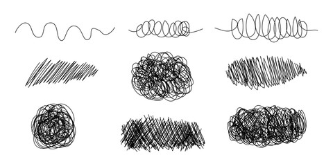 Poster - Set of hand drawn scribble sketch circle object. Tangled grungy round scribble. isolated on white background. doodle vector illustration
