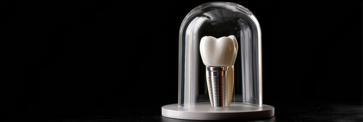 Aufkleber - Realistic Single Tooth Implant Displayed Under a Glass Dome With a Sleek Base for Educational or Showcase Purposes Generative AI