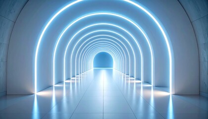 Poster - Futuristic light tunnel design urban location digital art minimalist environment wide angle view modern concept for seo impact