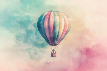  Colorful Hot Air Balloon Floating in Soft Pastel Sky Background