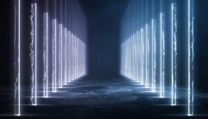 Poster - Dynamic light installation urban environment digital art futuristic space perspective view illumination concept
