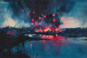 Wall Mural - Stunning Abstract Night Scene with Colorful Reflections in Water