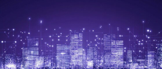Poster - Glowing cityscape digital network and urban technology