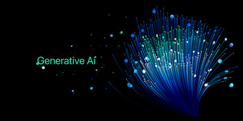 Poster - Illustration of abstract stream information. Generate image, video from prompt concept. Big data, technology, AI, data transfer, data flow, generative ai, large language model, ai brain background	