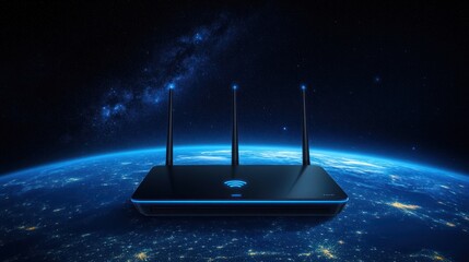 Poster - Wireless router global network connection high tech digital earth