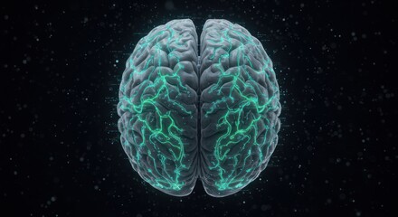 Poster - A brain with glowing veins on a dark background representing intelligence or knowledge.