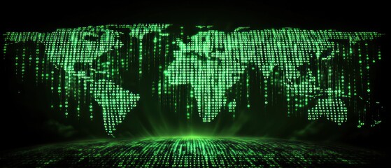 Poster - Global network digital world map green binary code stream