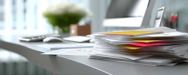 Poster - detailed financial documents and charts on a consultantâ€™s desk, with a focus on the precision of t