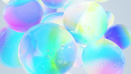 Poster - A dreamy 3D composition of iridescent pastel bubbles, blending luxury skincare, futuristic science, and fantasy art aesthetics—perfect for packaging, editorial design, or digital visual storytelling
