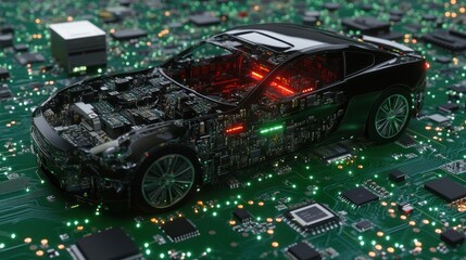 Poster - Circuitry car electronic vehicle digital innovation technological future