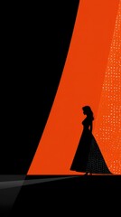 Poster - Vintage Halftone Comic Style Illustration Featuring Dramatic Silhouette of a Woman Against Bold Orange Background for Artistic Vibes