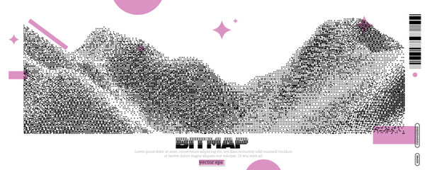 Poster - Vector illustration capturing a surreal landscape with a unique design reflecting Y2K and Dada influences
