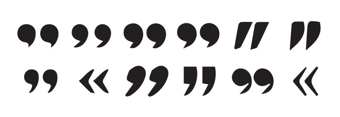 Poster - uotes icon vector set. Quotemarks outline, speech marks, inverted commas or talking marks collection.Talk bubble speech icon. Quotation signs isolated on white background. Vector illustration eps 10.