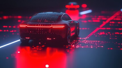 Poster - Futuristic Electric Vehicle on a Digital Highway