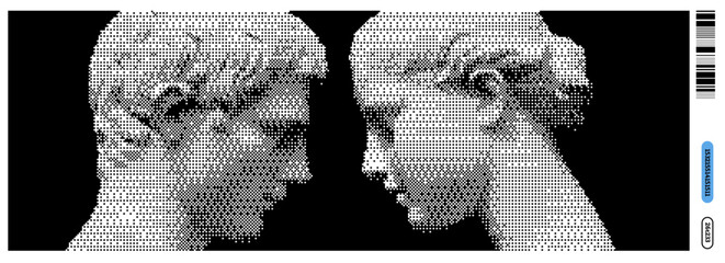 Poster - Vector illustration of two classical sculptures in y2k style, highlighting details of their faces and hairstyle
