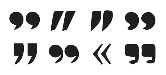 Poster - uotes icon vector set. Quotemarks outline, speech marks, inverted commas or talking marks collection.Talk bubble speech icon. Quotation signs isolated on white background. Vector illustration eps 10.