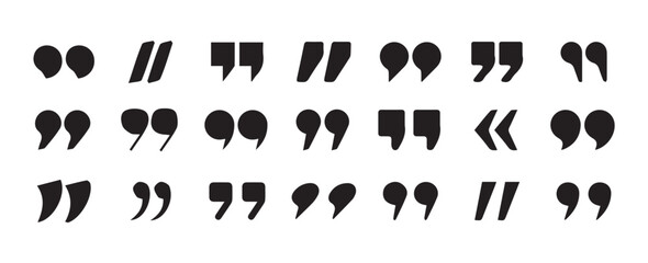 Poster - uotes icon vector set. Quotemarks outline, speech marks, inverted commas or talking marks collection.Talk bubble speech icon. Quotation signs isolated on white background. Vector illustration eps 10.