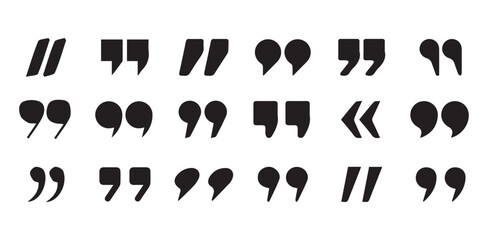 Poster - uotes icon vector set. Quotemarks outline, speech marks, inverted commas or talking marks collection.Talk bubble speech icon. Quotation signs isolated on white background. Vector illustration eps 10.