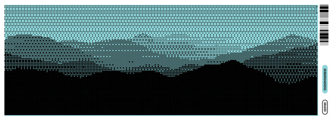 Poster - Unique vector illustration blending y2k styles with abstract dada influences, showcasing a stylized landscape of mountains and valleys