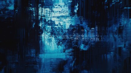 Poster - Abstract of blue glitch with pixel effect in graphic background use shading and monochrome to express mysterious and complex design through wave texture convey sense of horror digital scene. AIG53.