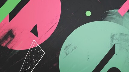 Poster - pink black green with geometric shapes on surface of digital cyber design express scene of cyberspac
