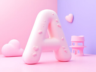 Poster - 3D rendering letter A, 3d style decorated capital letter A