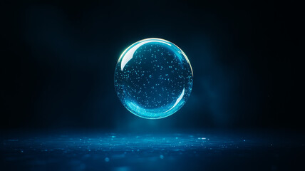 Poster - Glowing bubble with shimmering particles floating in dark space creates mesmerizing effect
