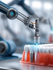 Aufkleber - Dental Robot Arm Expertly Inserting an Implant Into a Gum Model in a Modern Dental Clinic Environment Generative AI