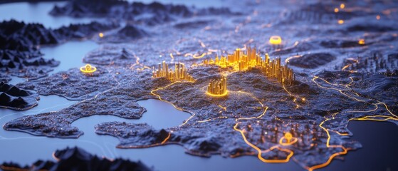 Poster - Futuristic cityscape at night glowing urban landscape 3 d render