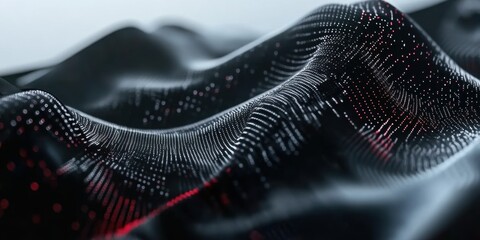 Poster - Abstract Digital Data Wave: A mesmerizing close-up reveals an abstract wave of digital data, formed by countless points of light. The undulating surface shimmers.