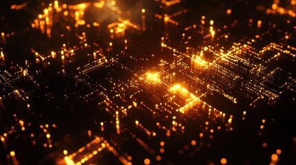 Poster - Illuminating Digital Network: An artistic shot of a digital network illuminates with luminous circuits, evoking the intricate connections that drive modern technology. 