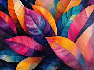 Poster - abstract leaf symphony: a vibrant and colorful composition of stylized leaves, each one a canvas of 