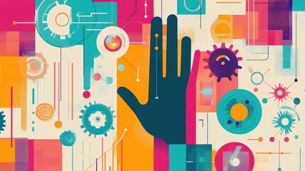 Poster - Digital Hand Connection: A striking graphic of a hand reaching out towards a network of digital elements, symbolizing connection, innovation, and technological advancements.