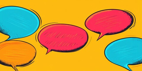 Poster - Colorful Speech Bubbles: A vibrant collection of speech bubbles in various colors and styles, perfect for adding a dynamic and engaging element to any communication or conversation-related design.