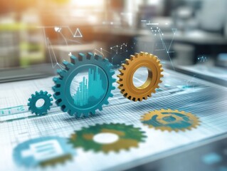Poster - Gear's of Progress: An artistic depiction of industrial synergy showcases the interconnectedness of gear mechanisms, symbolizing progress and technological advancement.