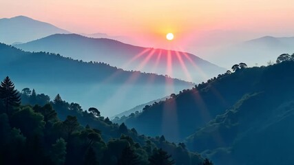 Wall Mural - Serene Sunrise Over Misty Mountain Ranges A Breathtaking View of Nature's Beauty