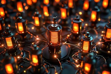 Poster - Illuminating Innovation: A mesmerizing array of lantern-like structures radiates warmth, symbolizing progress, technology and the digital frontier.