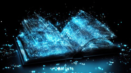 Aufkleber - Glowing open book digital data knowledge technology concept