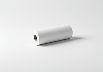 Poster - Roll of white paper lies horizontally on a white surface with a subtle shadow underneath it