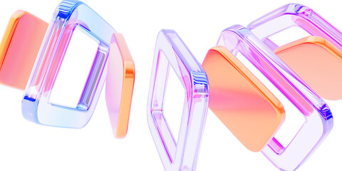 Poster - Dynamic colorful 3d background with glass square shapes render. Abstract holographic transparent frames, plastic plates with rainbow color gradient effect. Modern creative wallpaper