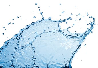 Poster - A dynamic splash of clear water with droplets isolated on a clean white background for a refreshing effect
