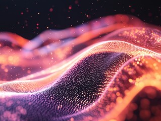 Fototapete - Abstract Waves of Data: Explore the stunning, undulating landscape of interconnected data through this mesmerizing, digitally rendered image of flowing waves with a fiery, energetic aesthetic. 
