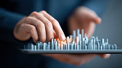 Leinwandbilder - A person delicately touches a vibrant, futuristic cityscape hologram displayed on a sleek digital tablet, held gently in their hands.