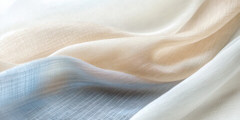 Poster - Soft Pastel Fabric Drape: A delicate and elegant drape of soft pastel fabric, showcasing a beautiful ombre effect from beige to light blue.