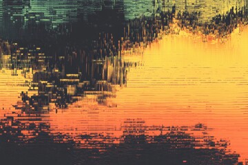 Fototapete - Digital Horizon: A mesmerizing digital art piece. Horizontal lines, a striking blend of colors. This image embodies abstraction and a futuristic aesthetic. 