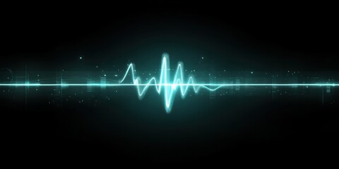 Fototapete - Abstract Teal Soundwave: An abstract illustration featuring a vibrant teal soundwave pulsating against a deep black backdrop, evoking a sense of energy, rhythm, and technology.
