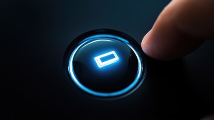 Poster - Glowing blue button press technology interface close up