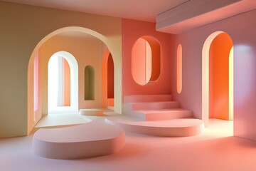 Poster - pastel architectural harmony: a vibrant, light-filled interior design with clean lines and pastel co