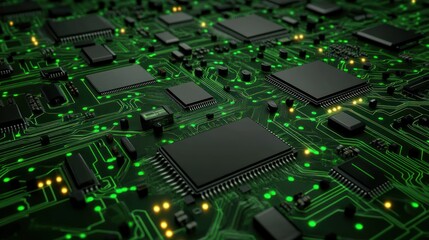 Poster - Close-up of a Green Circuit Board with Microchips